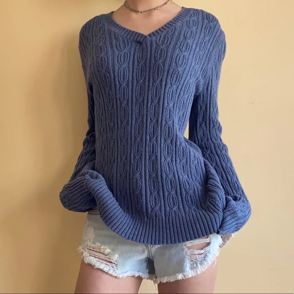 Croft & Barrow Oversized Blue Cable Knit Sweater - Picture 1 of 4